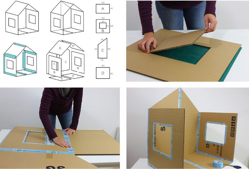 Простой домик для детей из картонной коробки