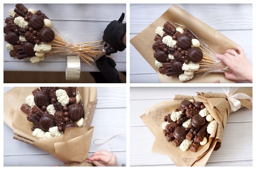 Букеты из конфет своими руками пошагово (87 фото): простые схемы для начинающих