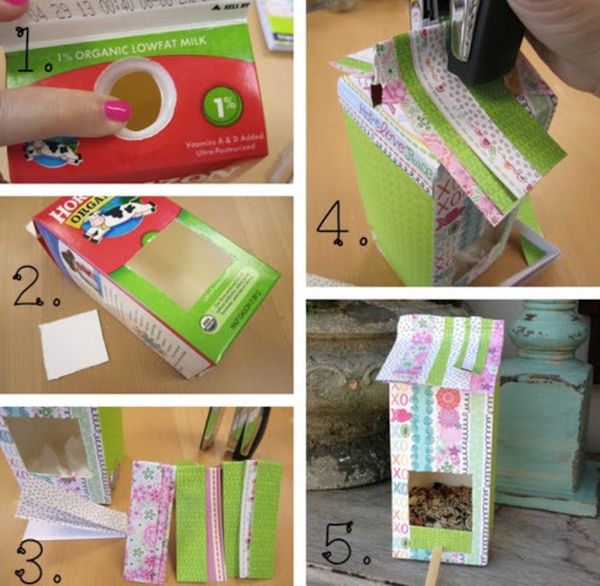Кормушка для птиц из коробки от молока или сока: как сделать своими руками с детьми
